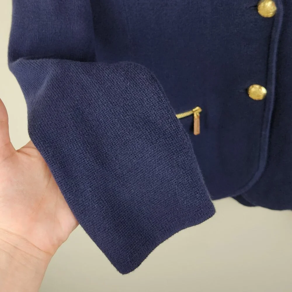 LRL Lauren Ralph Lauren Navy Blue Cotton Knit Sweater Blazer sz PM - Picture 7 of 10